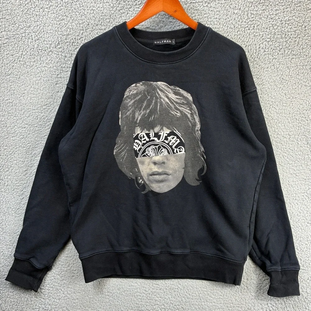 Halfman Bandana Graphic Crewneck Sweatshirt Mens L Black Streetwear Pullover